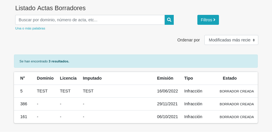 [Pantalla Actas Borradores]